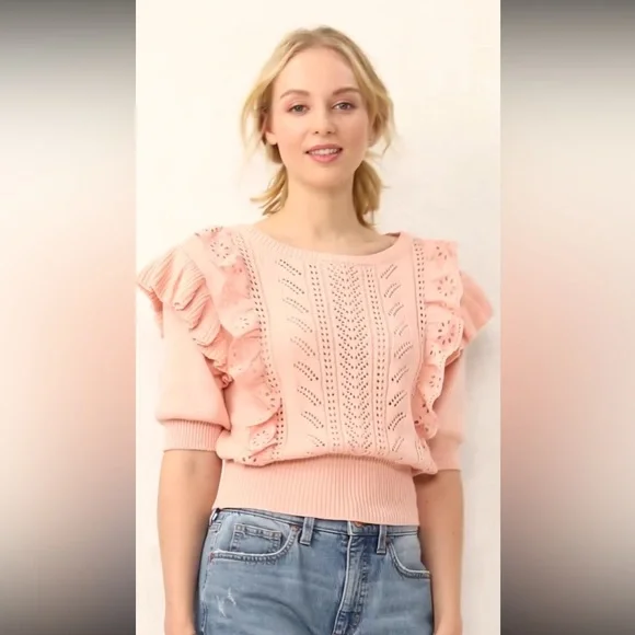 LC Lauren Conrad Ruffle Pointelle Sweater Top - Picture 2 of 5